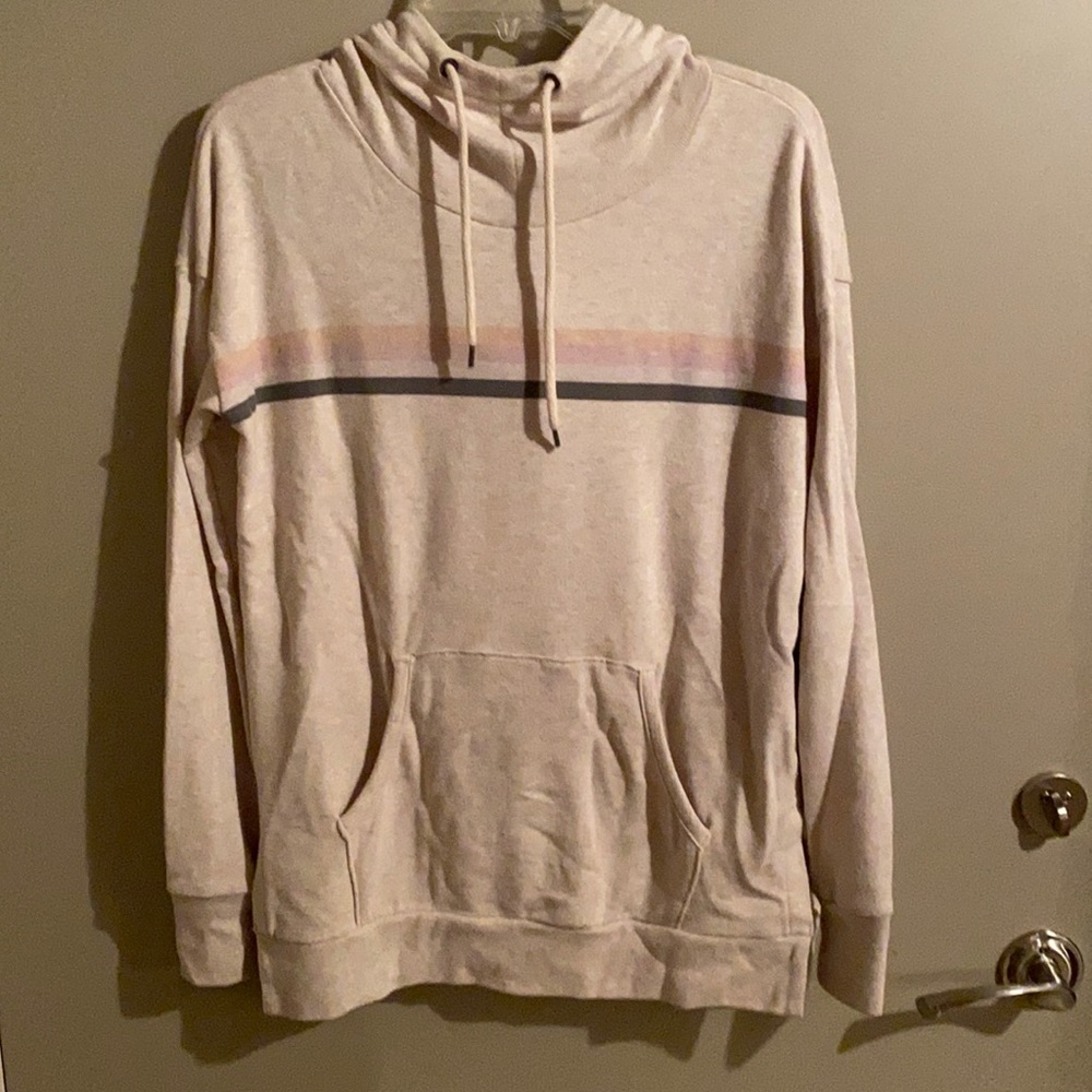 American Eagle Sweatshirt, Crowl neck with hood, Beige, front pocket, Small.